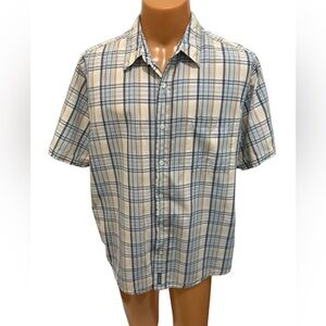 Vintage Aeropostale Men's Short Sleeve Blue & Tan Plaid Button Up Shirt 90s Camp